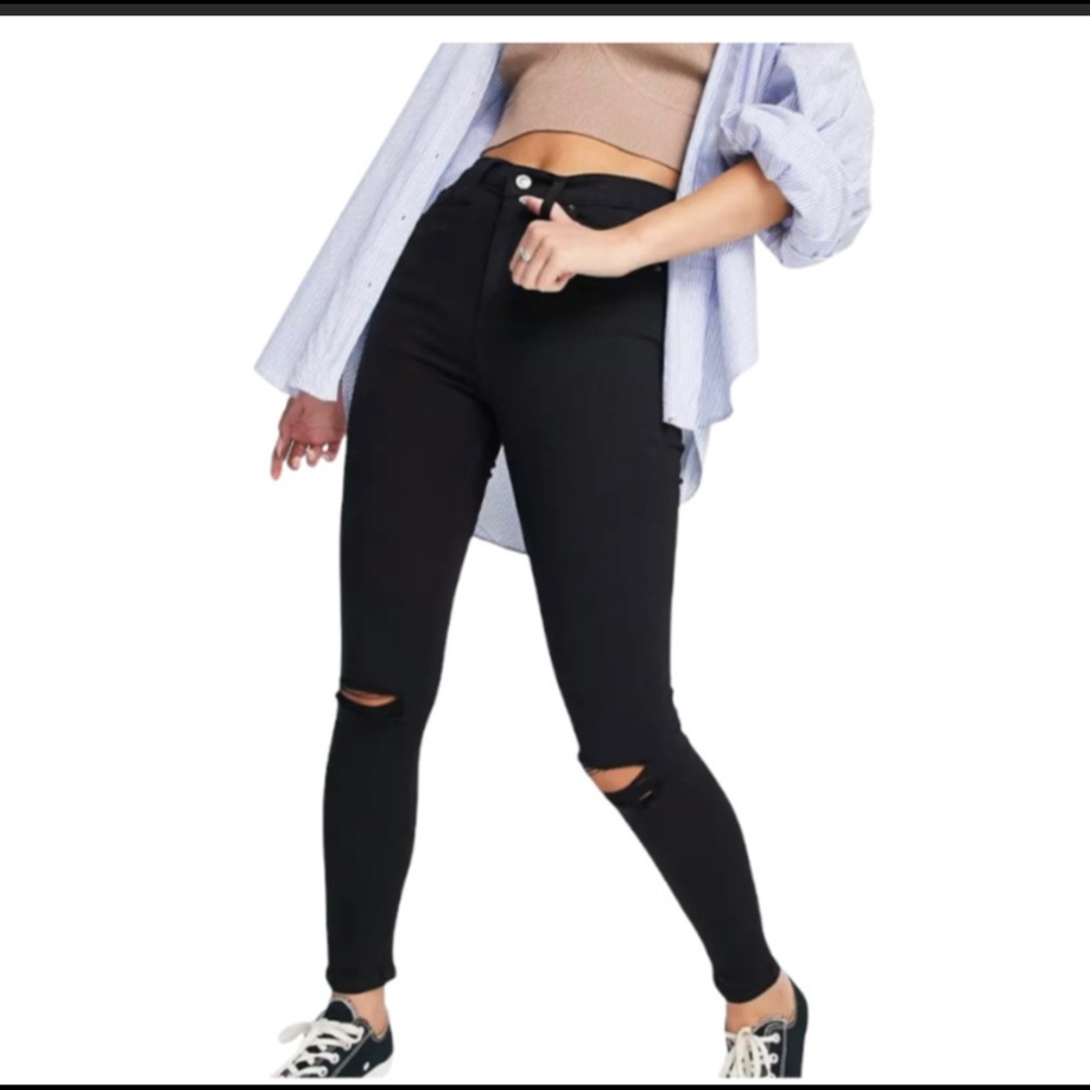 High rise Jamie TOPSHOP jeans black two distressed holes one in each kneee